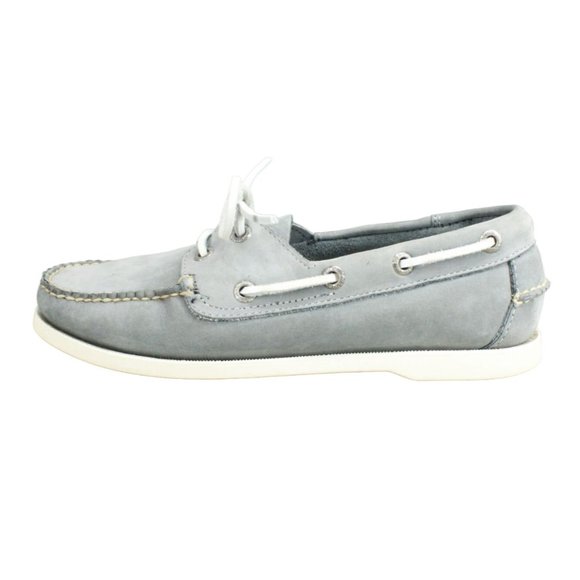LL Bean Gray Suede Slip On Loafer Moc Toe Laces Boat Shoe Size 7.5 M - Picture 1 of 9